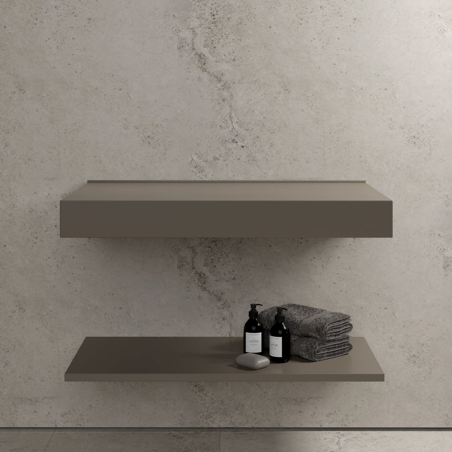 Stone Wall Hung Slimline Towel Shelf (800mm Wide - Earth)