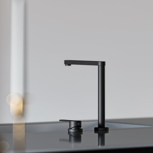 Tempo 2 Hole Matte Black Kitchen Tap with Swivel Spout