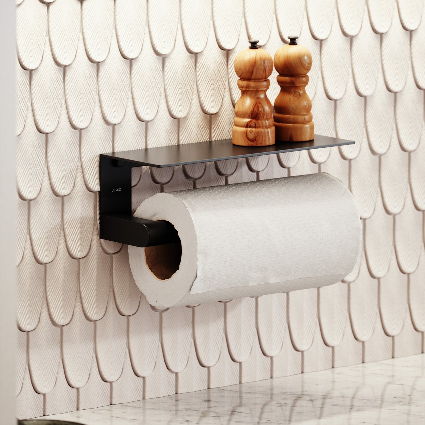 Tempo Matte Black Wall Mounted Kitchen Roll Holder