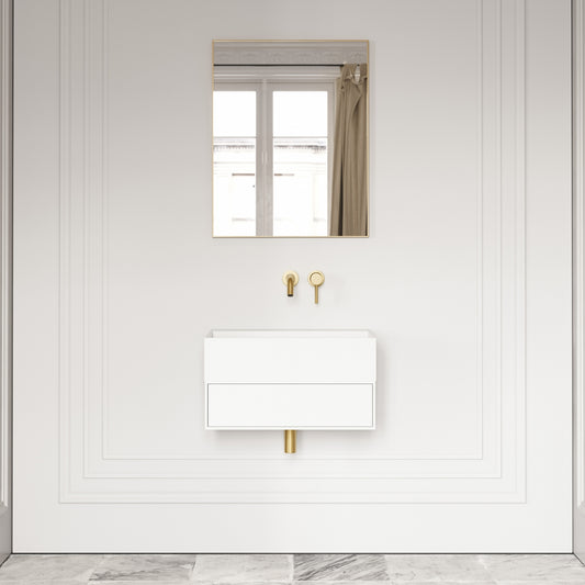 Thinn Matte White Vanity Unit with Stone Basin 600mm