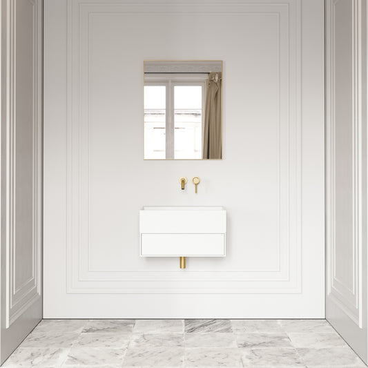 Thinn Matte White Vanity Unit with Stone Basin 600mm