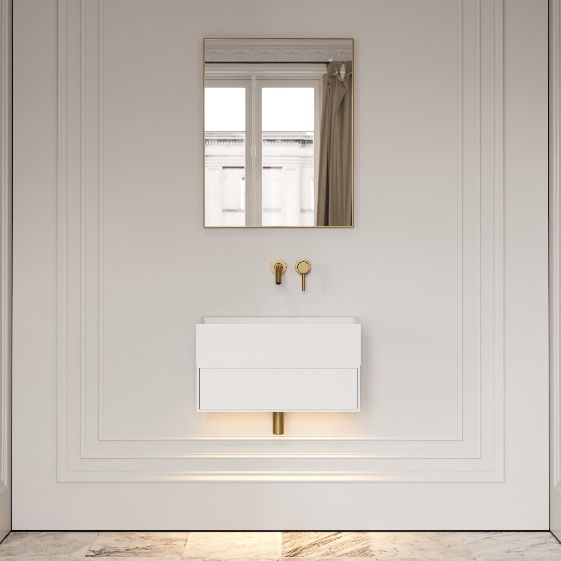 Thinn Matte White Vanity Unit with Stone Basin 600mm