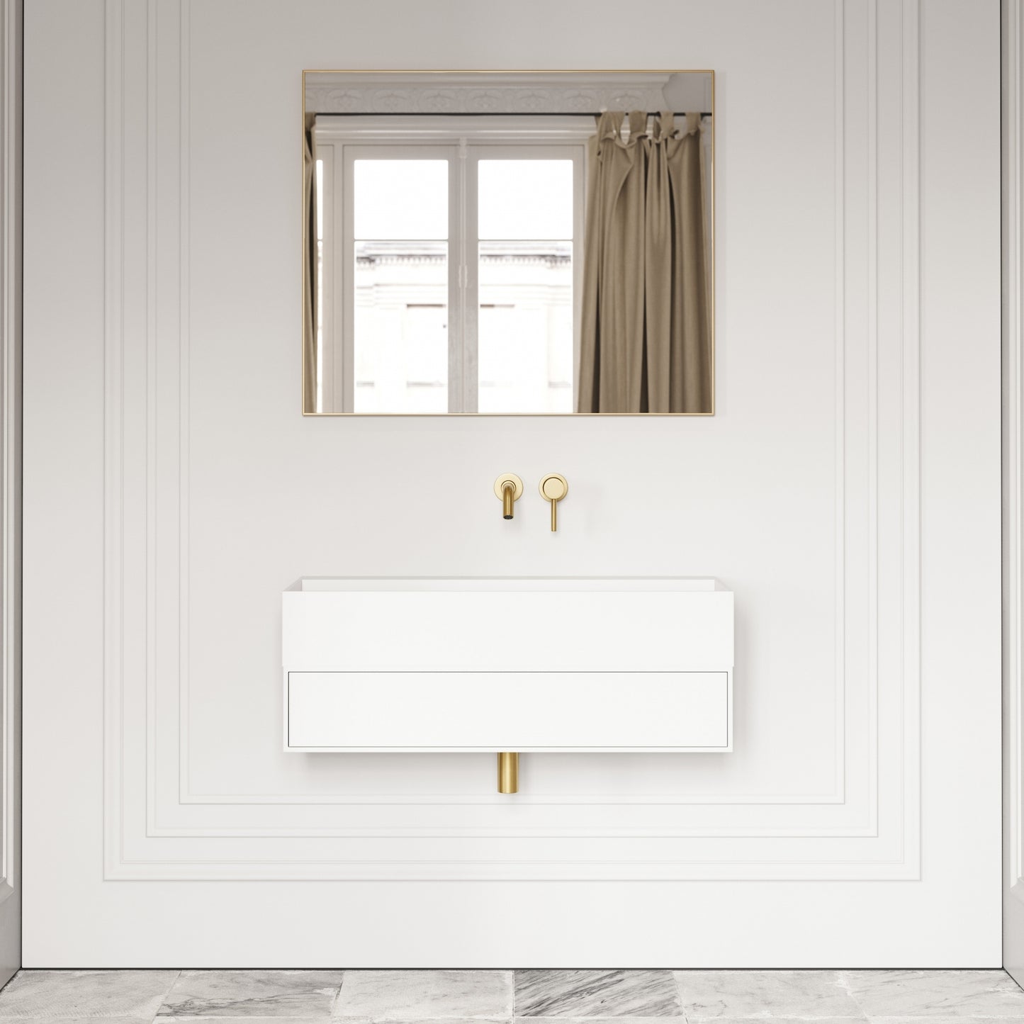 Thinn Matte White Vanity Unit with Stone Basin 900mm