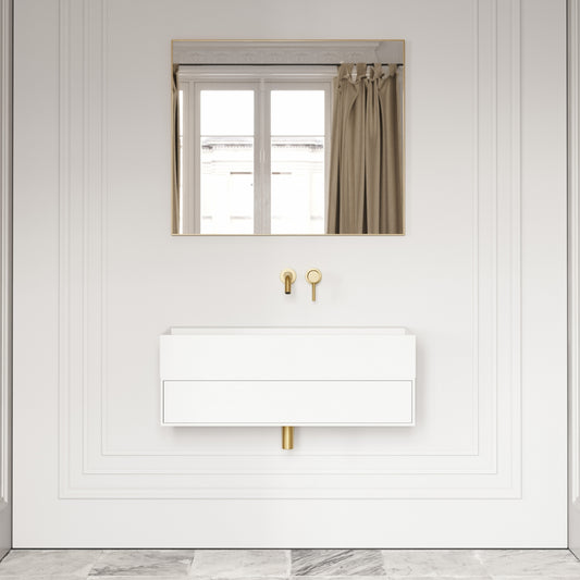 Thinn Matte White Vanity Unit with Stone Basin 900mm