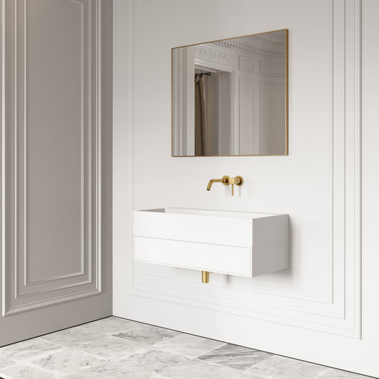 Thinn Matte White Vanity Unit with Stone Basin 900mm