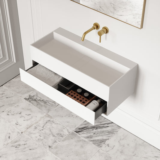 Thinn Matte White Vanity Unit with Stone Basin 900mm