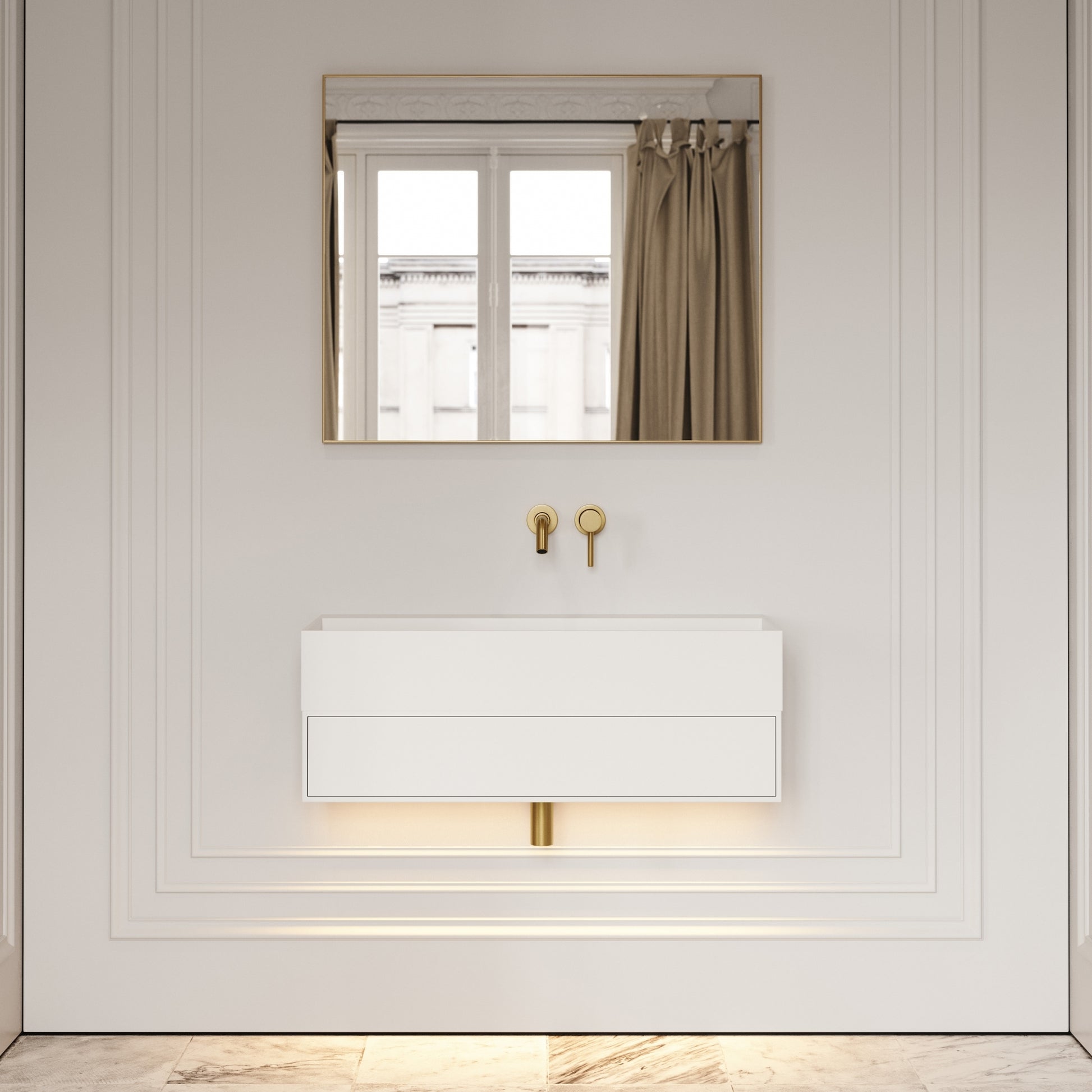 Thinn Matte White Vanity Unit with Stone Basin 900mm