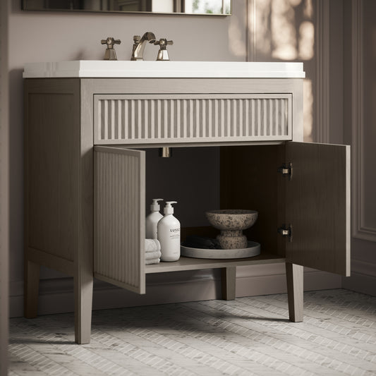 Tiffany Velvet Beige Wood Grain Vanity Unit 800mm