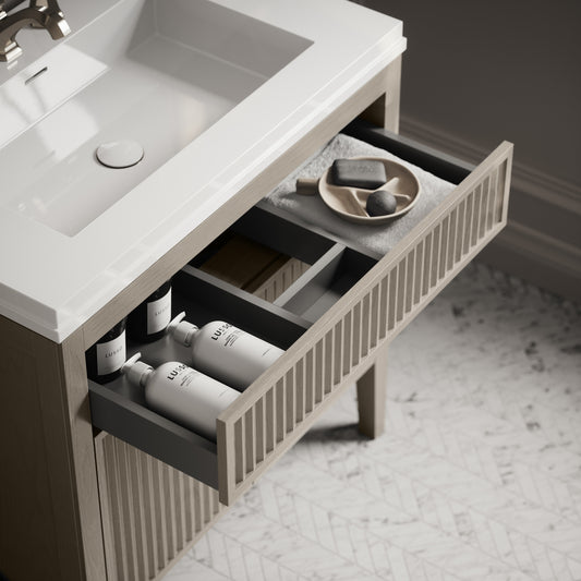 Tiffany Velvet Beige Wood Grain Vanity Unit 800mm