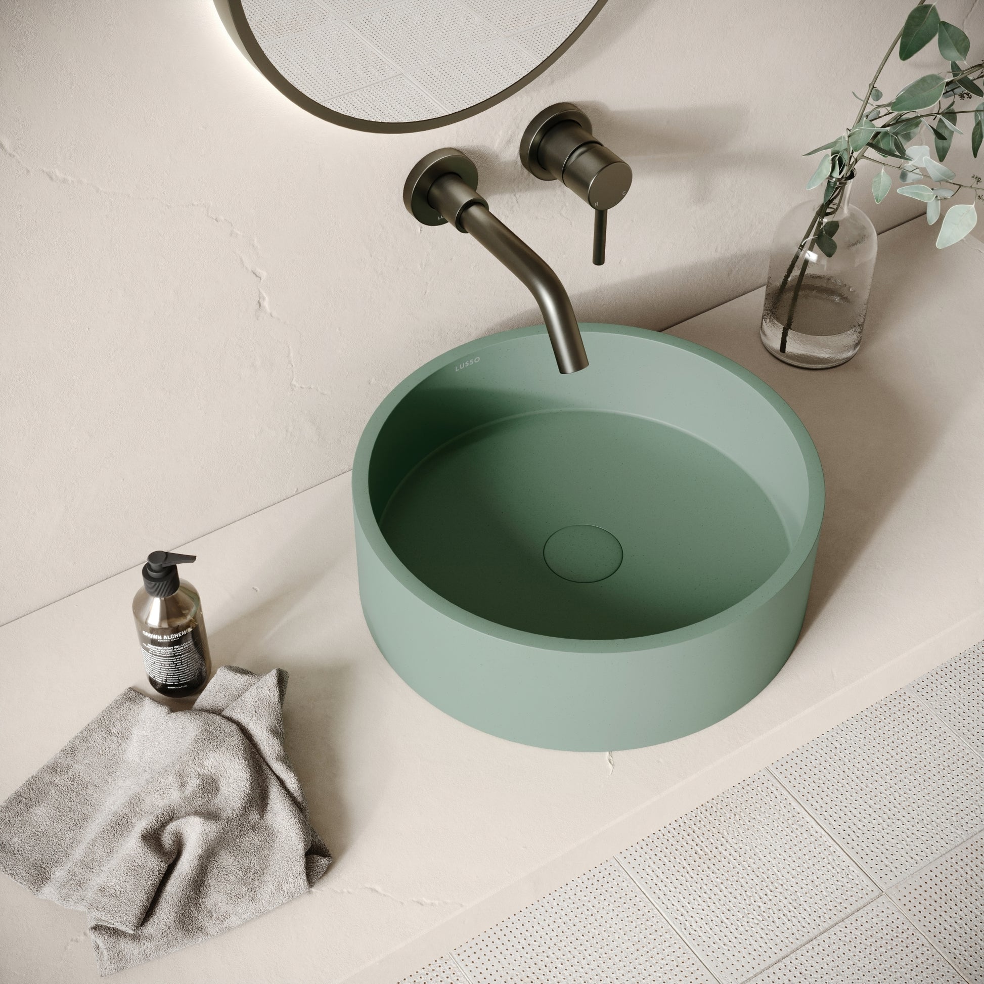 Tondo Seafoam Concrete Countertop Basin 390mm