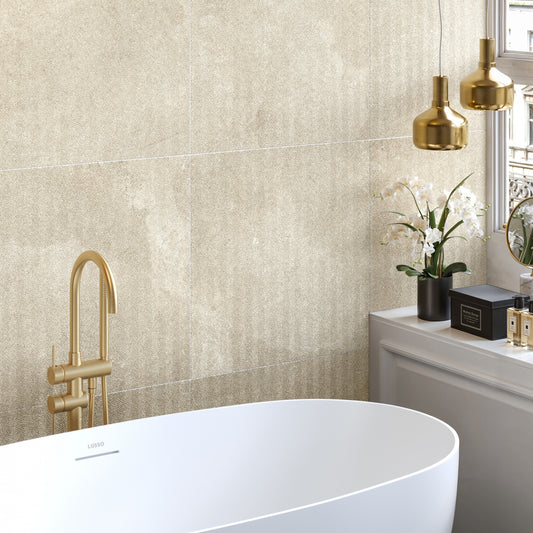 Torino Beige True Limestone Chevron Porcelain Wall or Floor Tile 600 x 600mm