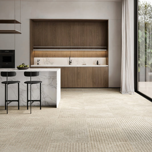 Torino Beige True Limestone Chevron Porcelain Wall or Floor Tile 600 x 600mm