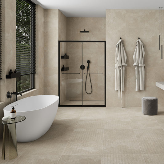 Torino Beige True Limestone Chevron Porcelain Wall or Floor Tile 600 x 600mm