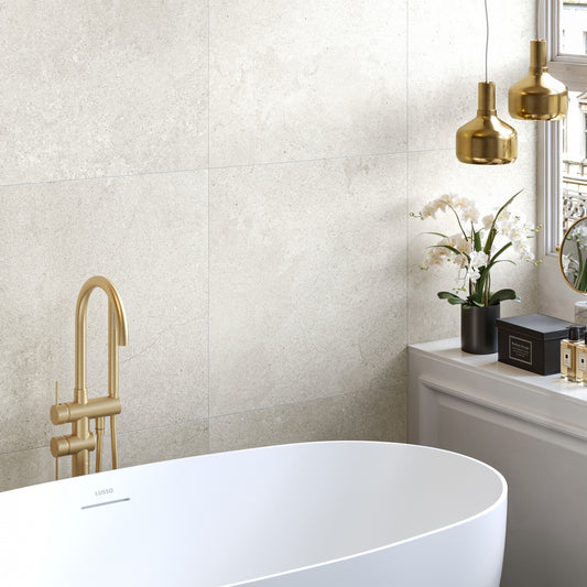Torino Crema True Limestone Porcelain Wall or Floor Tile 600 x 600mm