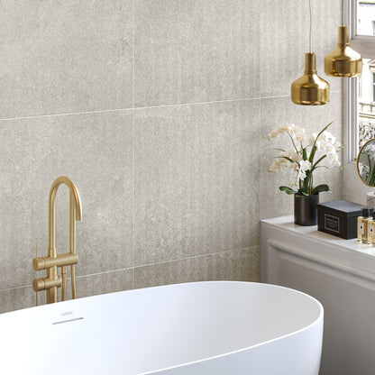 Torino Grigio True Limestone Chevron Porcelain Wall or Floor Tile 600 x 600mm