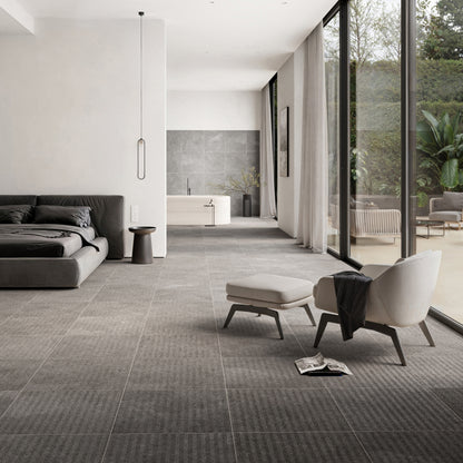 Torino Nero True Limestone Chevron Porcelain Wall or Floor Tile 600 x 600mm