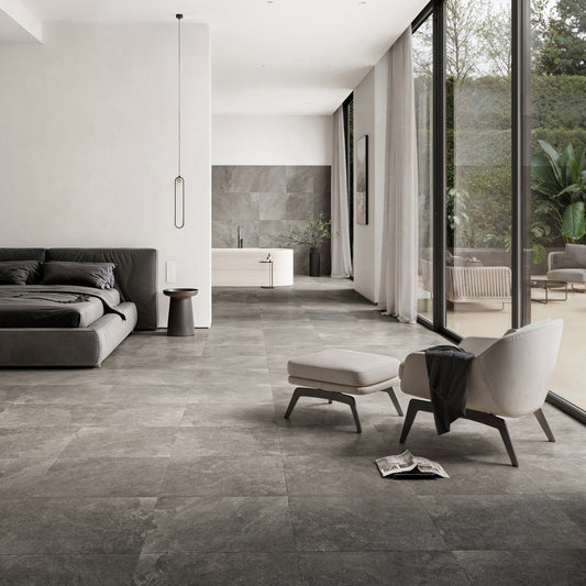 Torino Nero True Limestone Porcelain Wall or Floor Tile 600 x 600mm