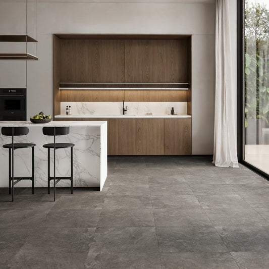 Torino Nero True Limestone Porcelain Wall or Floor Tile 600 x 600mm