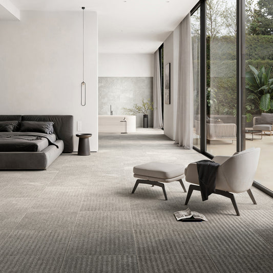 Torino Taupe True Limestone Chevron Porcelain Wall or Floor Tile 600 x 600mm