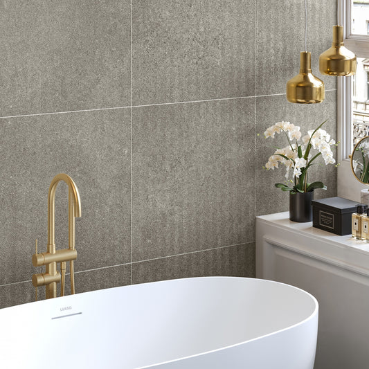 Torino Taupe True Limestone Chevron Porcelain Wall or Floor Tile 600 x 600mm