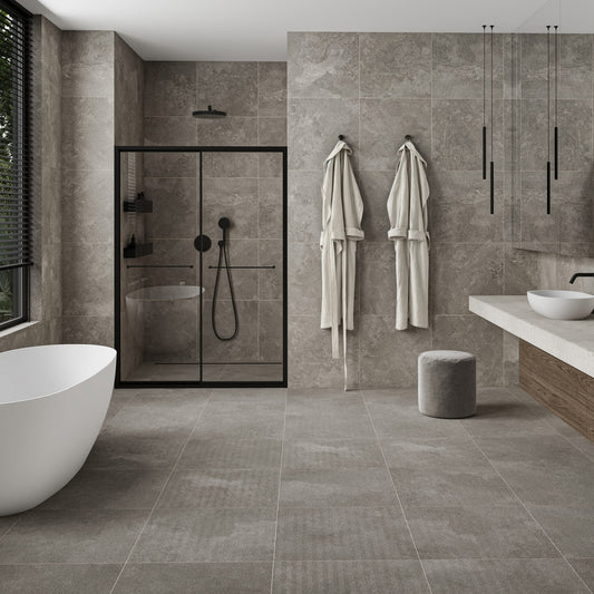 Torino Taupe True Limestone Chevron Porcelain Wall or Floor Tile 600 x 600mm