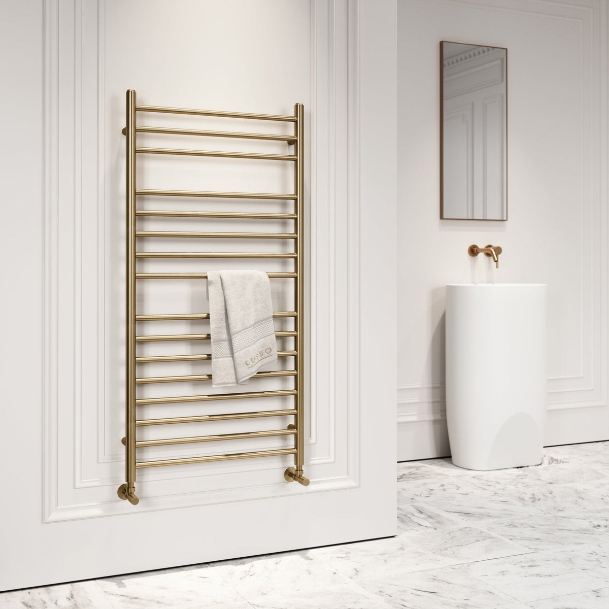 Bulb Radiator Tubo Brushed Gold Designer Heated Towel Radiator - LUSSO