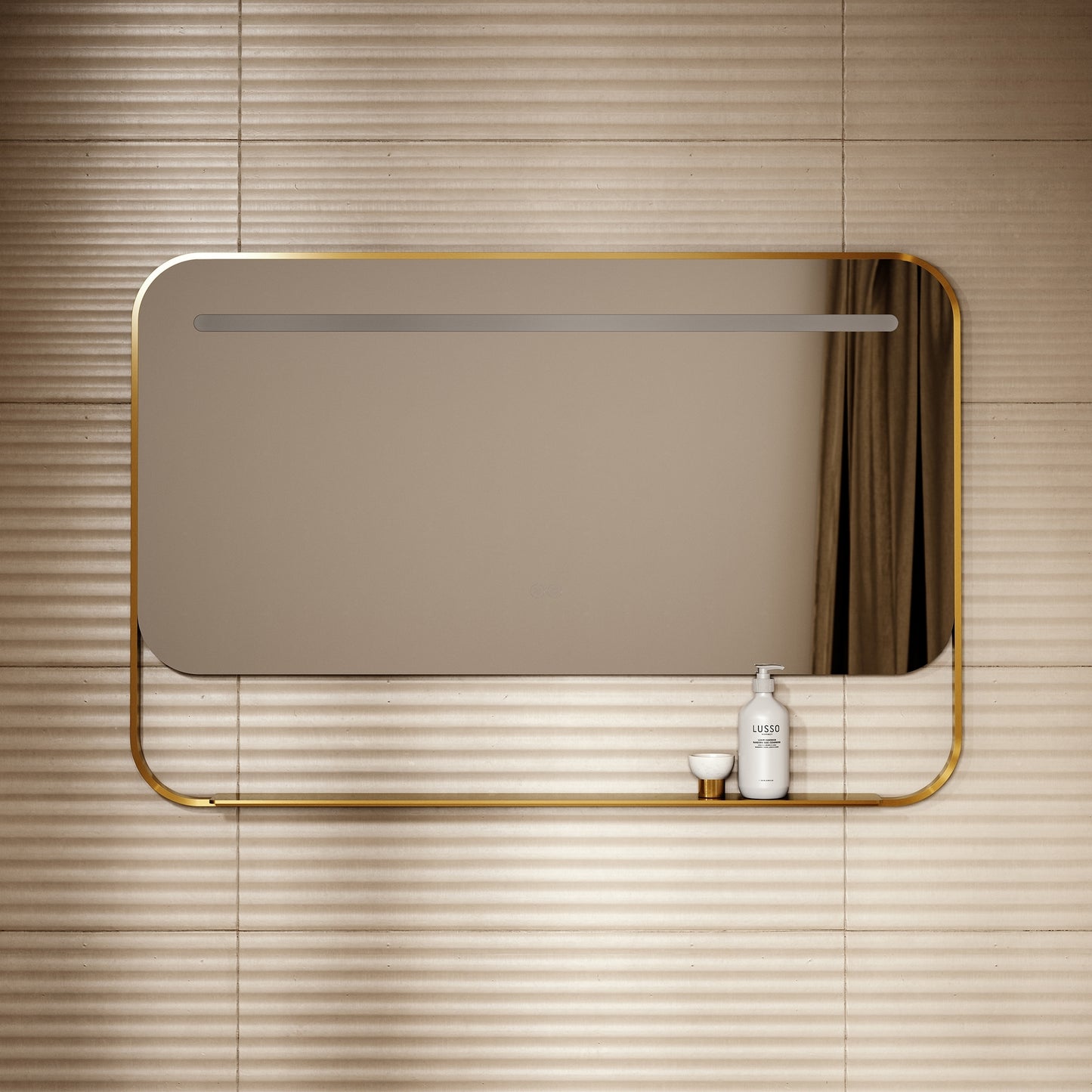 Vario Brushed Gold Mirror With Natural White LED light and Demister 1200mm
