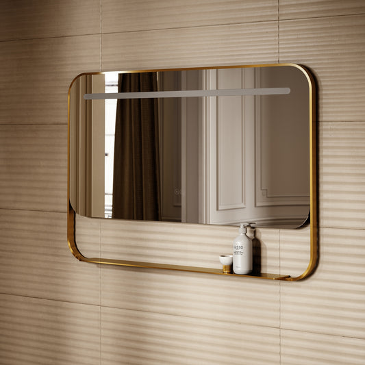 Vario Brushed Gold Mirror With Natural White LED light and Demister 1200mm