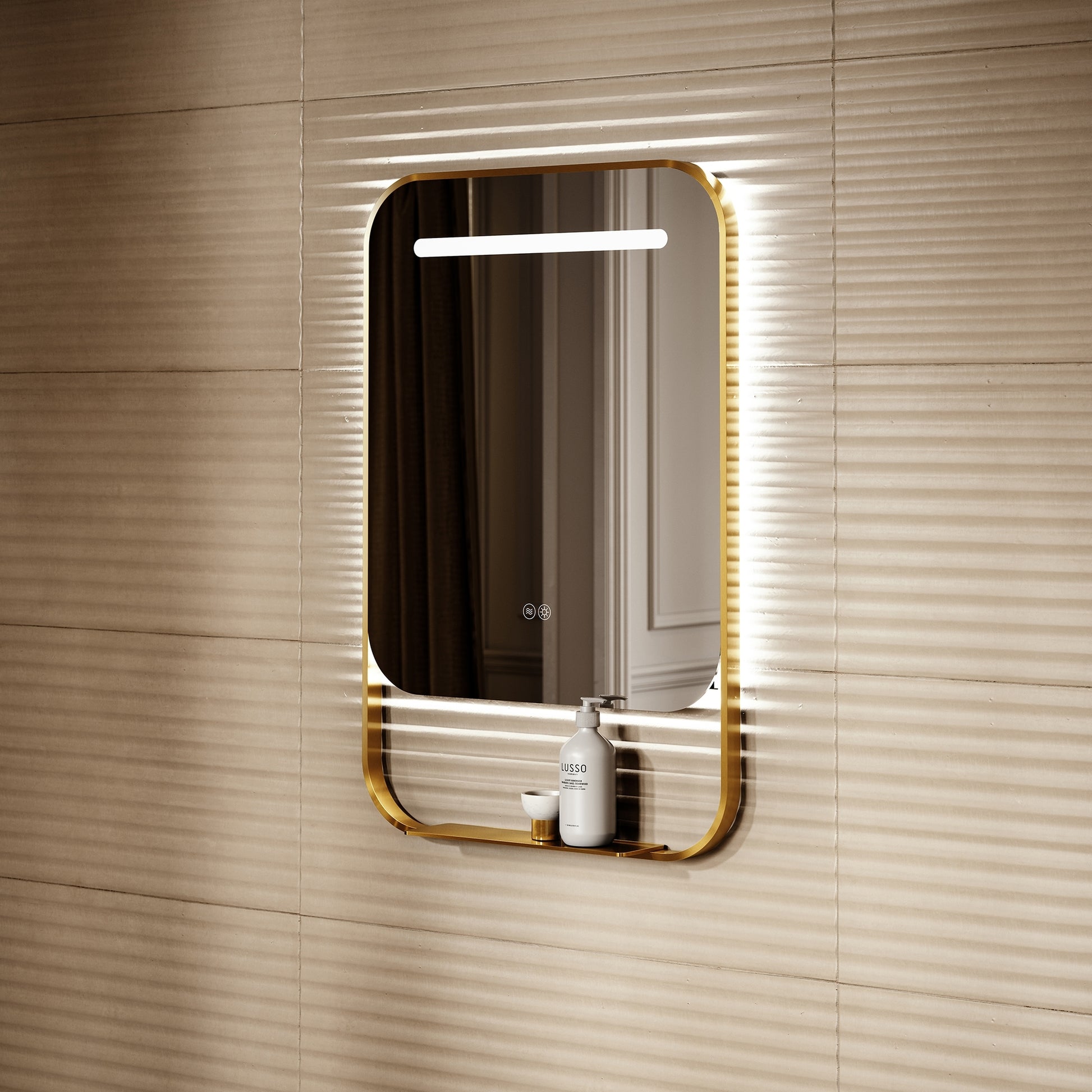 Vario Brushed Gold Mirror With Natural White LED Light and Demister 600mm