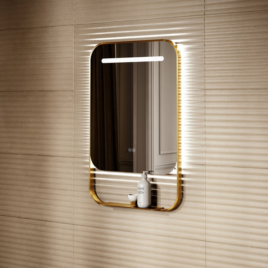 Vario Brushed Gold Mirror With Natural White LED Light and Demister 600mm
