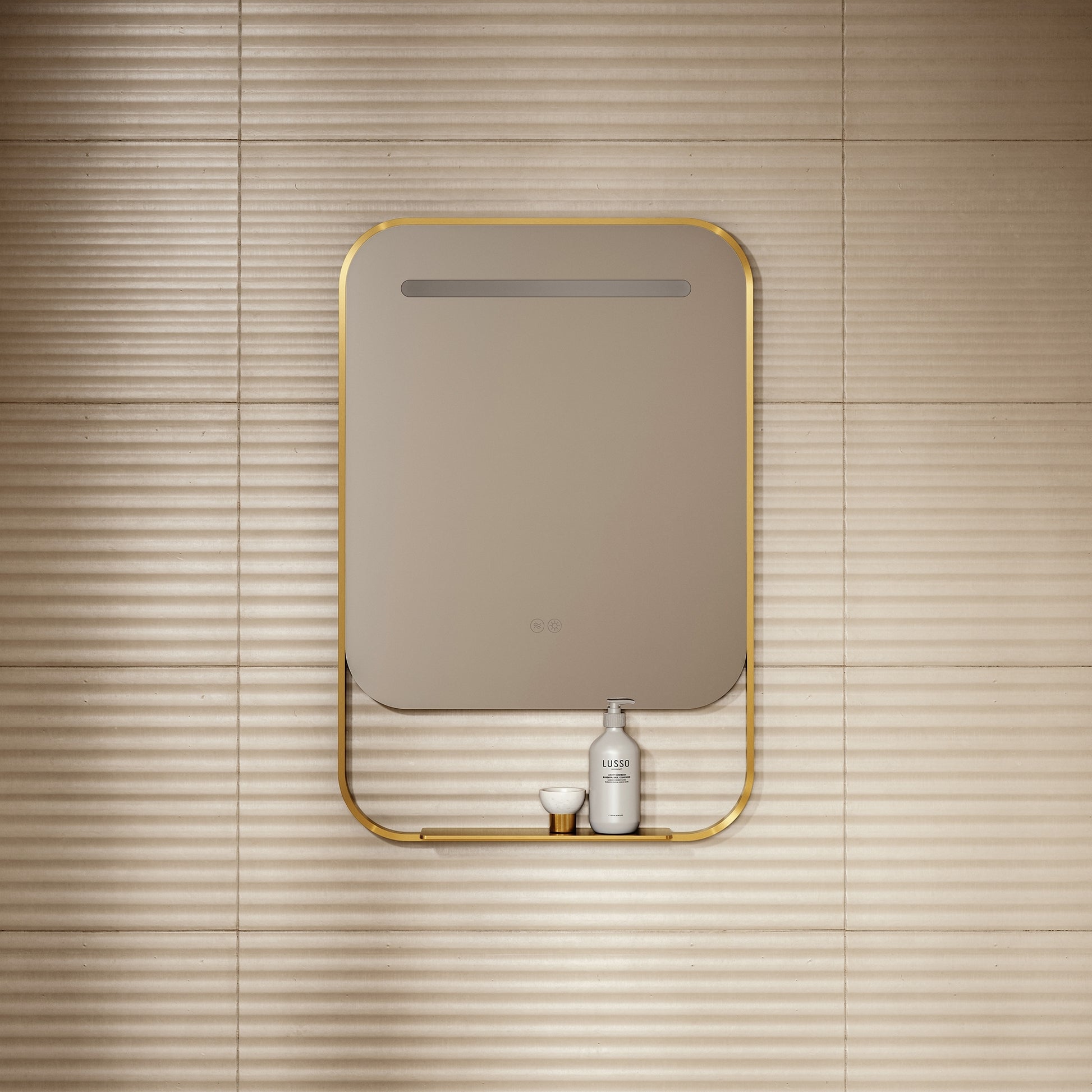 Vario Brushed Gold Mirror With Natural White LED Light and Demister 600mm