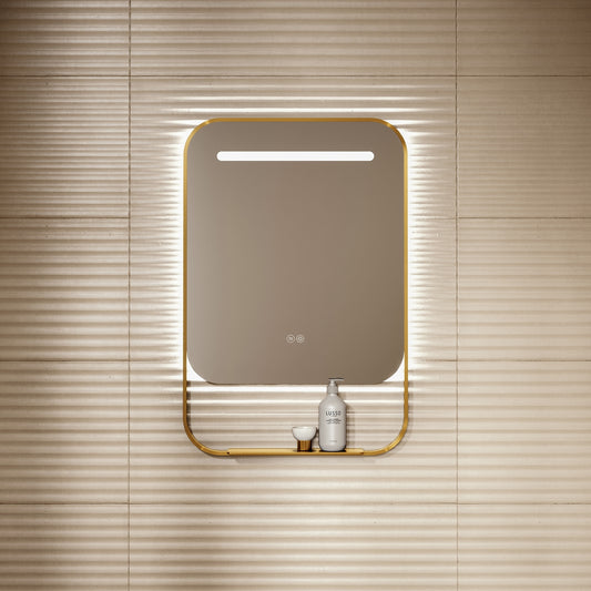 Vario Brushed Gold Mirror With Natural White LED Light and Demister 600mm