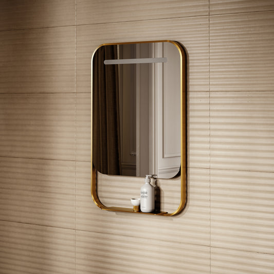 Vario Brushed Gold Mirror With Natural White LED Light and Demister 600mm