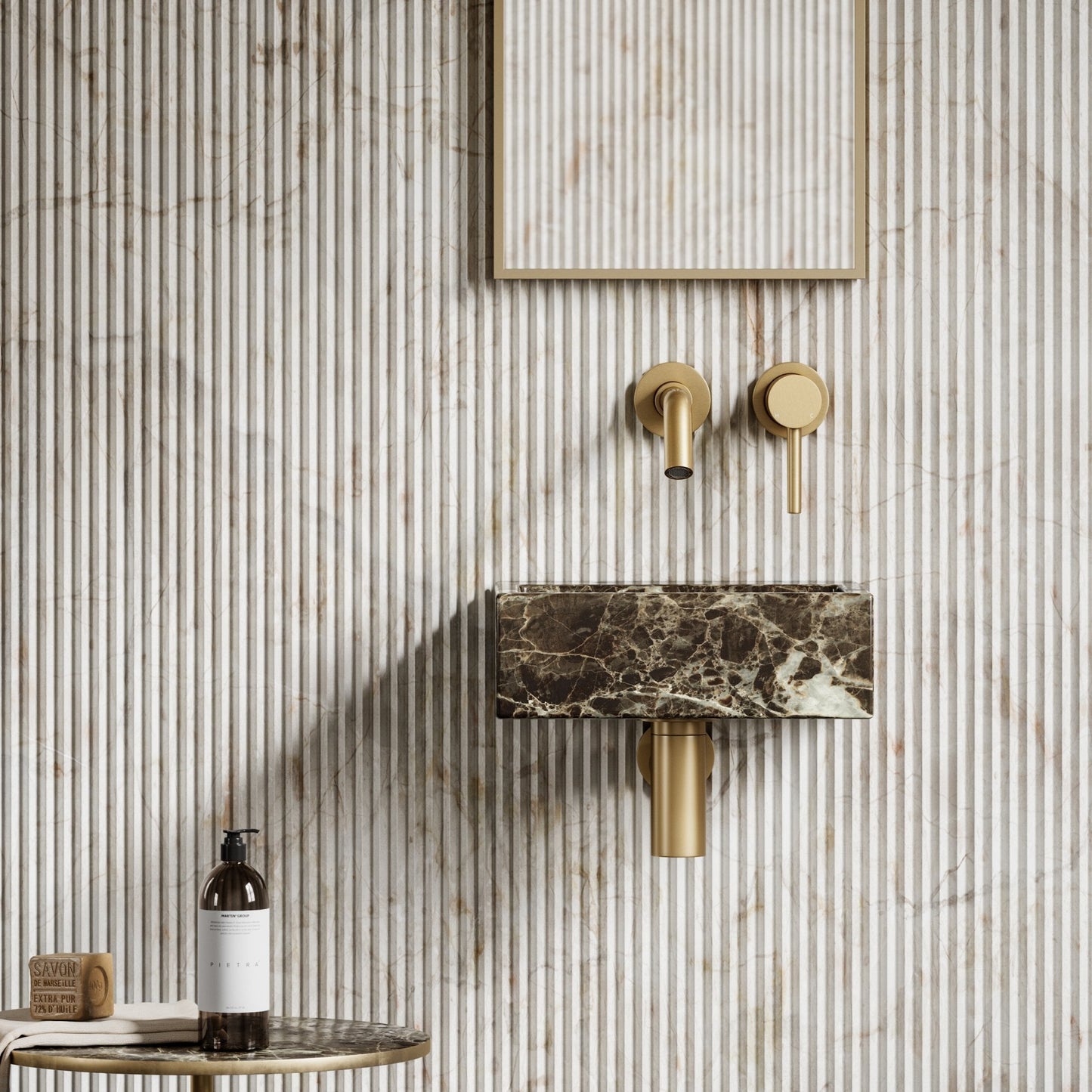 Vasel Dark Emperador Marble Wall Hung Basin 300mm