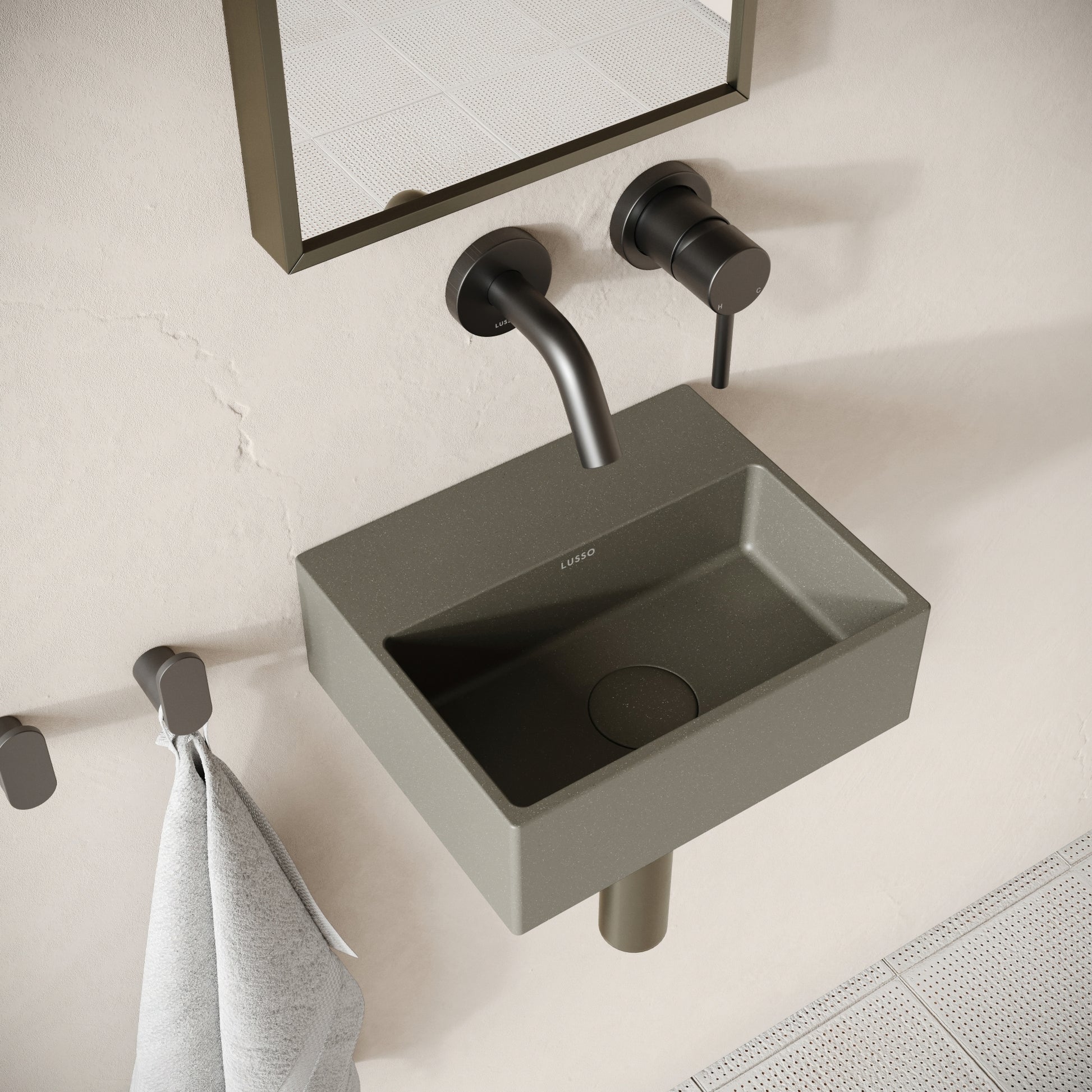 Vasel Oyster Concrete Wall Hung Basin 300mm