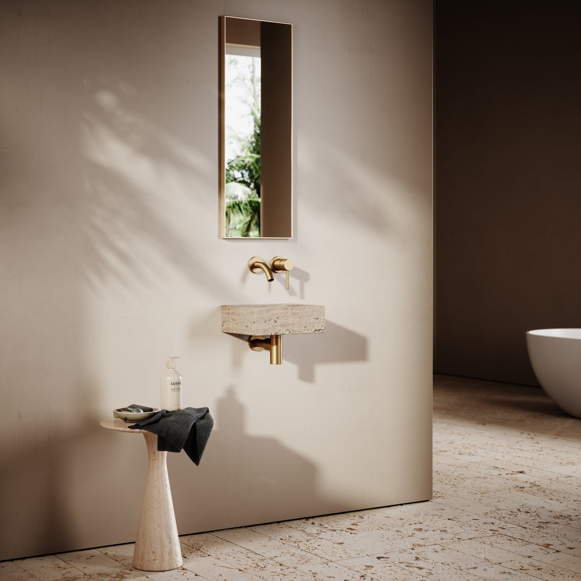 Vasel Baseboard Vasel Travertine Stone Wall Hung Basin 300mm - LUSSO