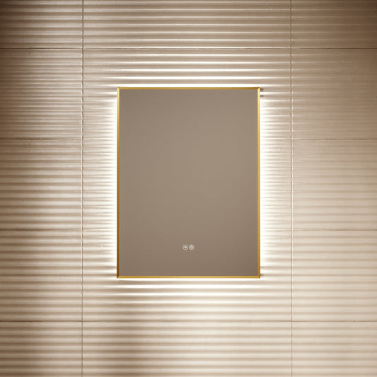 Vision Brushed Gold Mirror With Natural White LED light and Demister 600mm