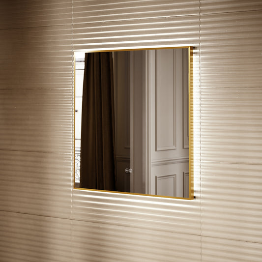 Vision Brushed Gold Mirror With Natural White LED light and Demister 800mm