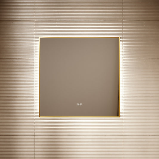 Vision Brushed Gold Mirror With Natural White LED light and Demister 800mm