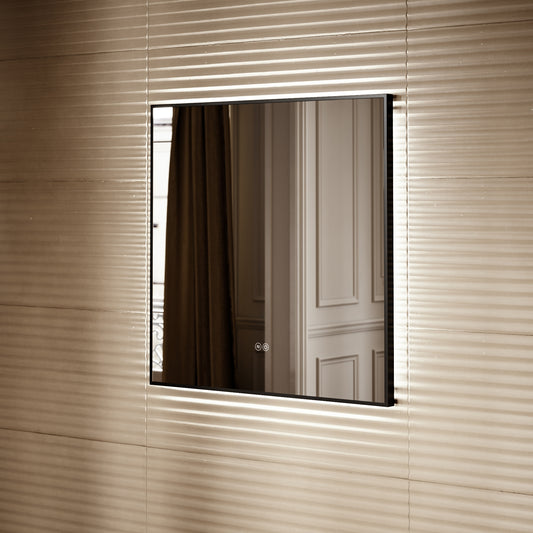 Vision Matte Black Mirror With Natural White LED light and Demister 800mm