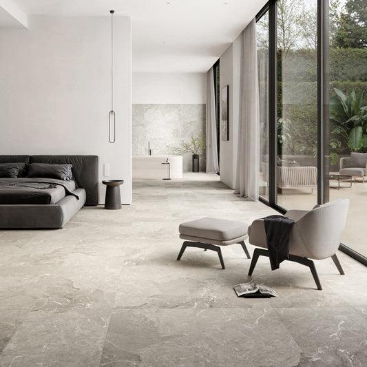 Vittorio Argento Limestone Porcelain Wall or Floor Tile 1200 x 600mm
