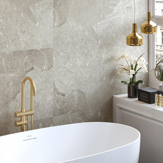 Vittorio Argento Limestone Porcelain Wall or Floor Tile 1200 x 600mm