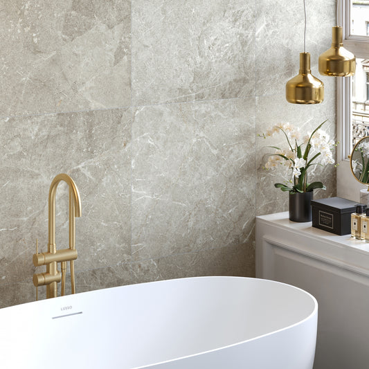 Vittorio Argento Limestone Porcelain Wall or Floor Tile 600 x 600mm