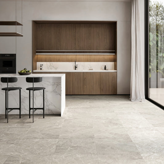 Vittorio Argento Limestone Porcelain Wall or Floor Tile 600 x 600mm