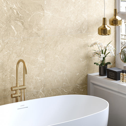 Vittorio Beige Limestone Porcelain Wall or Floor Tile 1200 x 600mm