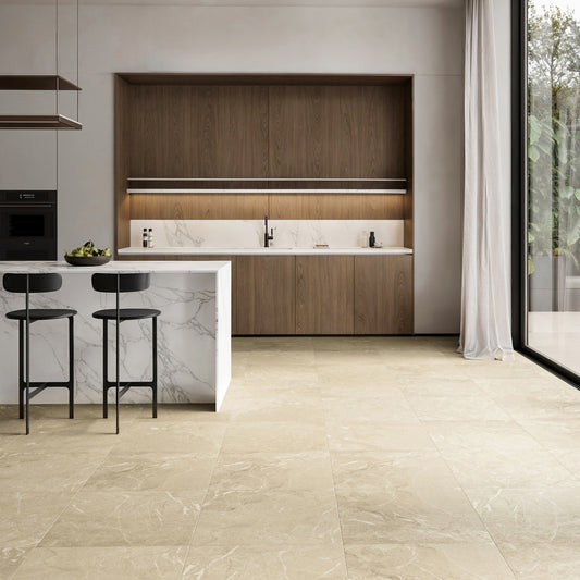 Vittorio Beige Limestone Porcelain Wall or Floor Tile 600 x 600mm