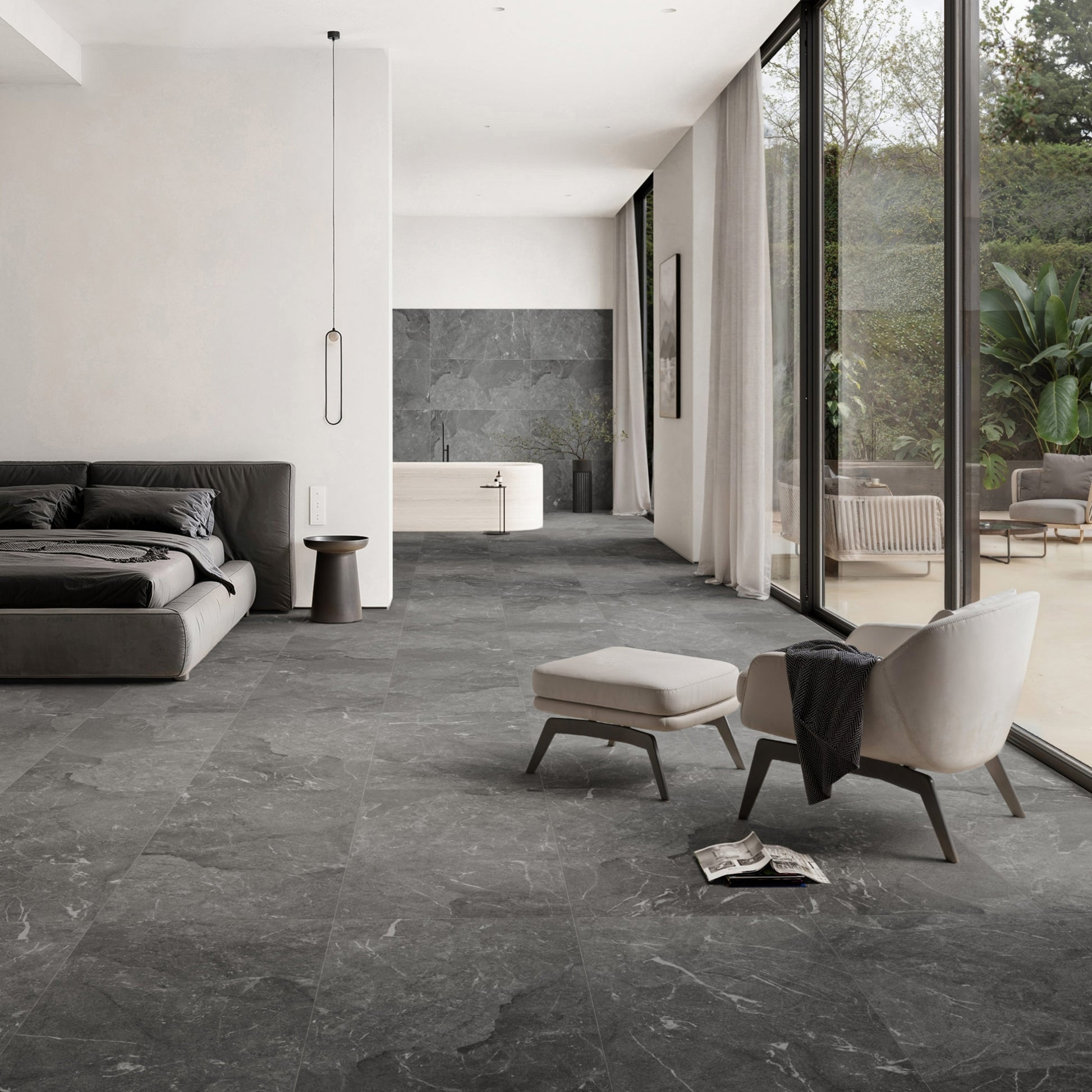 Vittorio Grigio Limestone Porcelain Wall or Floor Tile 1200 x 600mm