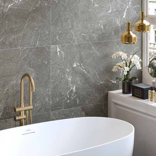 Vittorio Grigio Limestone Porcelain Wall or Floor Tile 1200 x 600mm