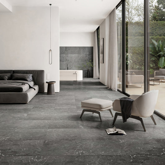 Vittorio Grigio Limestone Porcelain Wall or Floor Tile 600 x 600mm