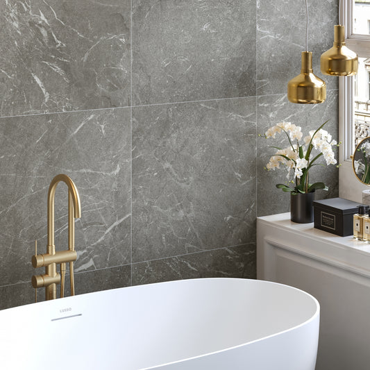 Vittorio Grigio Limestone Porcelain Wall or Floor Tile 600 x 600mm